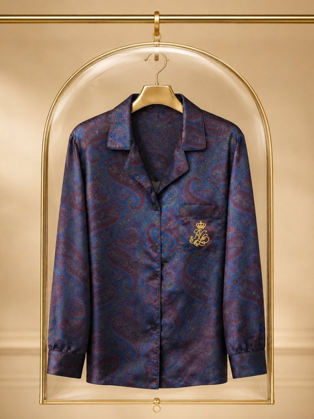 Lauren Ralph Lauren Paisley Satin Pajama Set XL Crown Crest Preppy Loungewear